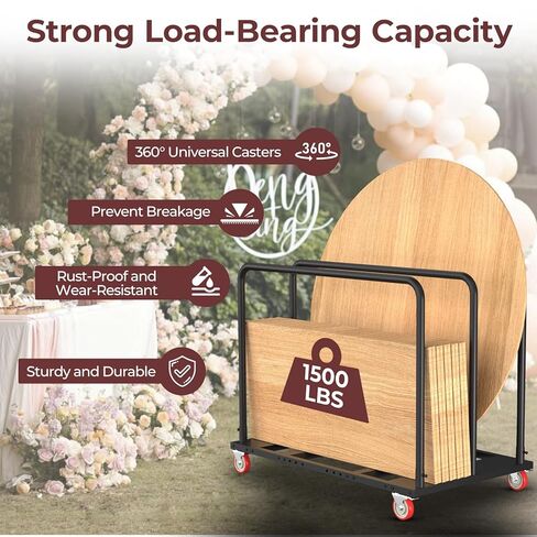 Folding Table Cart, 1500LBS Heavy Duty Table Dolly with 4 Swivel Wheels, 10 Table Capacity for Warehouse and Party Event Furniture Storage in Saudi Arabia