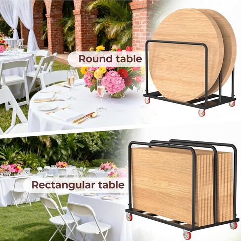Folding Table Cart, 1500LBS Heavy Duty Table Dolly with 4 Swivel Wheels, 10 Table Capacity for Warehouse and Party Event Furniture Storage in Saudi Arabia