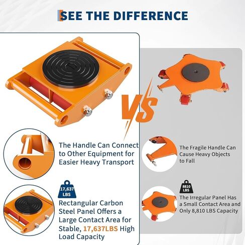 آلة تزلج 6T/4PCS، شديدة التحمل 17637LBS آلة تزلج دوللي، آلة تزلج متحركة مع غطاء دوران 360 درجة وبكرات اتجاهية، لمعدات النقل الصناعية في المستودعات، برتقالي in Kuwait