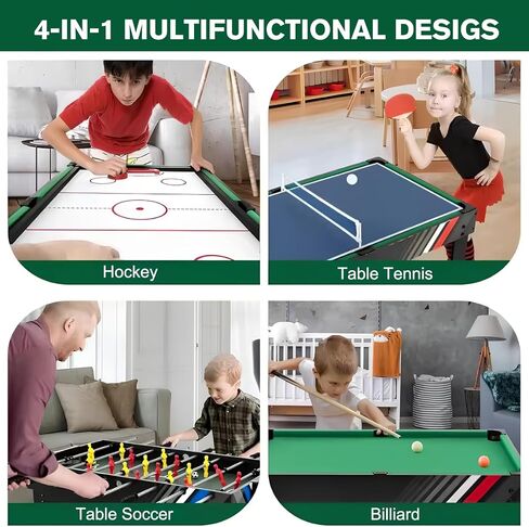 Generic 4-in-1 Different Convert Tables Game with Football Billiards Ice Hockey Table Tennis Foosball Table Combo Set Wear Resist for Friends and Family Playing in Saudi Arabia