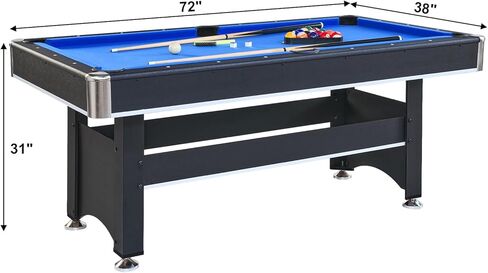 طاولة بلياردو محمولة بطول 6 أقدام مع طاولة بينج بونج 2 في 1 طاولة ألعاب للبالغين والعائلة والرياضات الترفيهية الداخلية مع ملحقات كاملة باللونين الأسود والأزرق in Kuwait