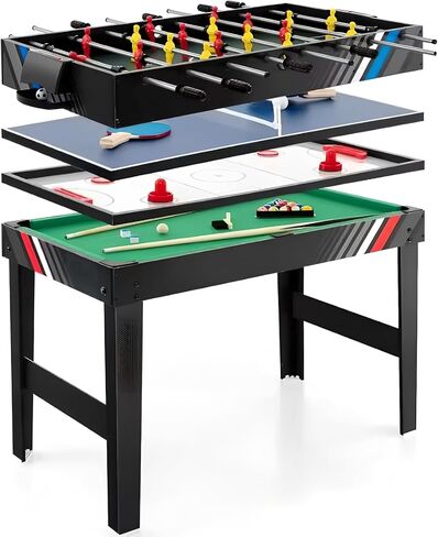 لعبة طاولات تحويل مختلفة 4 في 1 مع كرة القدم والبلياردو وهوكي الجليد وتنس الطاولة وطاولة كرة القدم مجموعة كومبو مقاومة للارتداء للأصدقاء والعائلة in Kuwait