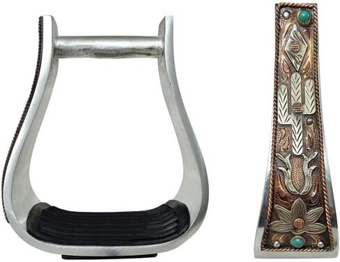 CHALLENGER Horse 5" Aluminum Antique Copper Cactus Cactus Engraved Western Saddle Stirrups 51252 in Saudi Arabia