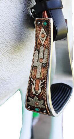 CHALLENGER Horse 5" Aluminum Antique Copper Cactus Cactus Engraved Western Saddle Stirrups 51252 in Saudi Arabia
