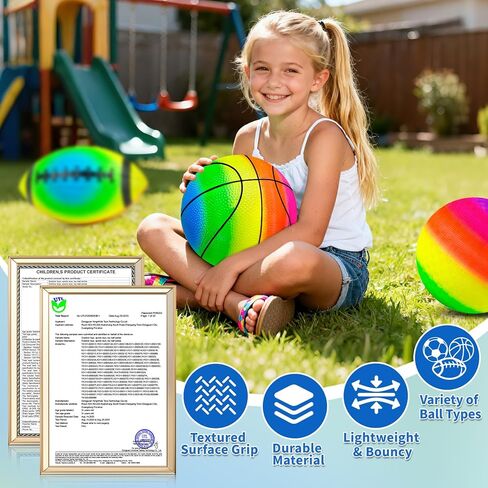 5 Pack Sports Balls Set for Kids & Toddlers - Includes 8.5'' Basketball Soccer Football Volleyball & Rainbow Playground Ball, Inflatable Bouncy Balls Toys Gift for Indoor Outdoor Party Games Play in Kuwait