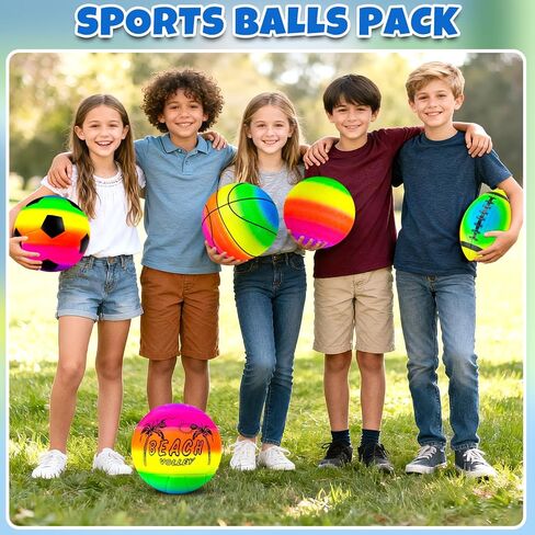 5 Pack Sports Balls Set for Kids & Toddlers - Includes 8.5'' Basketball Soccer Football Volleyball & Rainbow Playground Ball, Inflatable Bouncy Balls Toys Gift for Indoor Outdoor Party Games Play in Kuwait