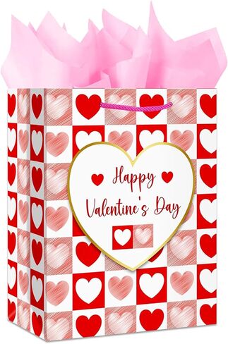 Heyinshen 13 "Happy Valentine's Gift Valcs Falteente Gift With With Tissue Paper Heart Valentine Day Paper Bagge Valentine Day Bag (Rose Love Heart) لعيد عيد الحب عيد الحب in Kuwait