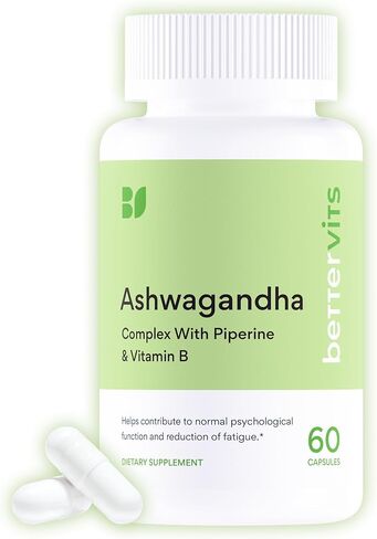 مركب Bettervits Ashwagandha مع زهرة العاطفة وفيتامين ب - KSM-66® مستخلص الجذر العضوي 800 مجم - يدعم الهدوء والطاقة والتوازن العاطفي - 60 كبسولة in Kuwait