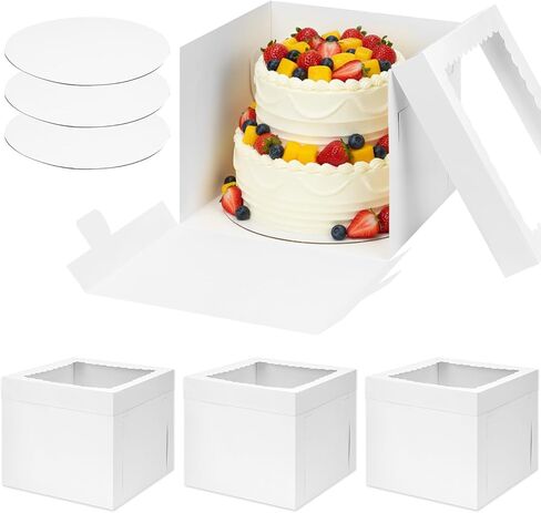 Moretoes 3 Pack Cake Boxes 12 Inch with Boards, 12x12x10 Inches White Cake Carrier Bakery Containers, Disposable Bakery Boxes for Valentine's Day Mother's Day for Cake Cupcake Cookie Pie Pastry in Saudi Arabia