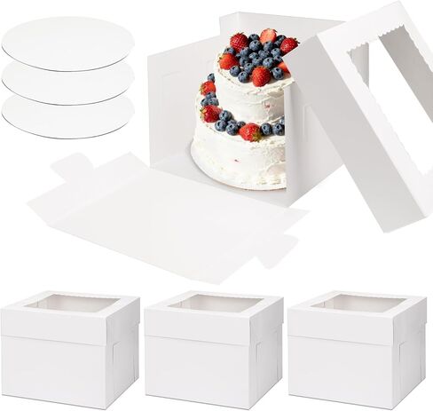 Moretoes 3 Pack Cake Boxes 12 Inch with Boards, 12x12x10 Inches White Cake Carrier Bakery Containers, Disposable Bakery Boxes for Valentine's Day Mother's Day for Cake Cupcake Cookie Pie Pastry in Saudi Arabia