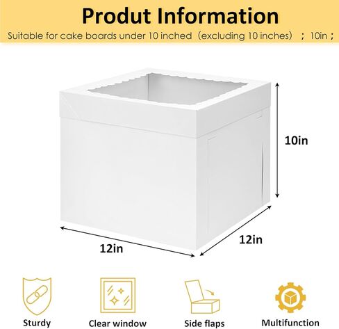Moretoes 3 Pack Cake Boxes 12 Inch with Boards, 12x12x10 Inches White Cake Carrier Bakery Containers, Disposable Bakery Boxes for Valentine's Day Mother's Day for Cake Cupcake Cookie Pie Pastry in Saudi Arabia