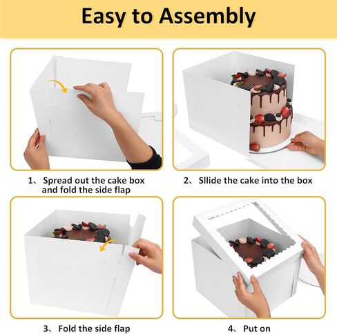 Moretoes 3 Pack Cake Boxes 12 Inch with Boards, 12x12x10 Inches White Cake Carrier Bakery Containers, Disposable Bakery Boxes for Valentine's Day Mother's Day for Cake Cupcake Cookie Pie Pastry in Saudi Arabia