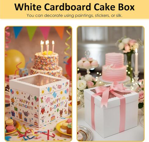 Moretoes 3 Pack Cake Boxes 12 Inch with Boards, 12x12x10 Inches White Cake Carrier Bakery Containers, Disposable Bakery Boxes for Valentine's Day Mother's Day for Cake Cupcake Cookie Pie Pastry in Saudi Arabia