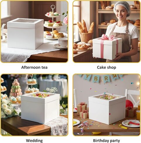 Moretoes 3 Pack Cake Boxes 12 Inch with Boards, 12x12x10 Inches White Cake Carrier Bakery Containers, Disposable Bakery Boxes for Valentine's Day Mother's Day for Cake Cupcake Cookie Pie Pastry in Saudi Arabia