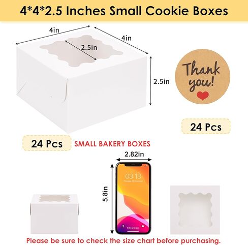 Moretoes 24pcs White Cookie Boxes with Window, 4x4x2.5 Inches Small Bakery Boxes with Stickers for Small Cookies, Treats, Desserts, Chocolate Covered Strawberries, Mini Cake in Saudi Arabia
