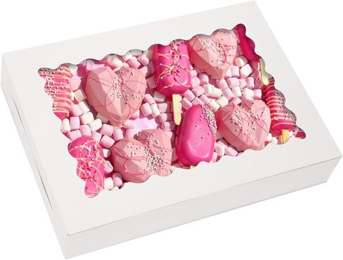 30 قطعة من صناديق البسكويت من تومنك، صناديق مخبز كبيرة مقاس 14 × 10 × 2.5 بوصة مع نافذة للحلويات والفطائر وكعك الفراولة والشوكولاتة والكعك والحلوى in Kuwait