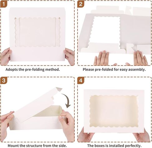 30 قطعة من صناديق البسكويت من تومنك، صناديق مخبز كبيرة مقاس 14 × 10 × 2.5 بوصة مع نافذة للحلويات والفطائر وكعك الفراولة والشوكولاتة والكعك والحلوى in Kuwait