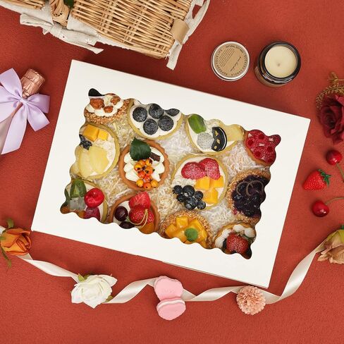 30 قطعة من صناديق البسكويت من تومنك، صناديق مخبز كبيرة مقاس 14 × 10 × 2.5 بوصة مع نافذة للحلويات والفطائر وكعك الفراولة والشوكولاتة والكعك والحلوى in Kuwait