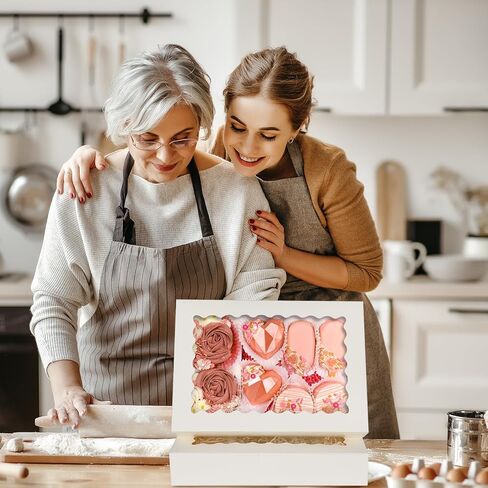 30 قطعة من صناديق البسكويت من تومنك، صناديق مخبز كبيرة مقاس 14 × 10 × 2.5 بوصة مع نافذة للحلويات والفطائر وكعك الفراولة والشوكولاتة والكعك والحلوى in Kuwait