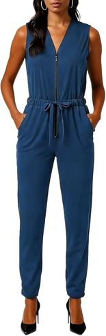 DeftSharp 2025 Women's Sexy Cocktail Party Clubwear Casual Working Rompers Club Back Zip Belt Long Jumpsuit in Kuwait