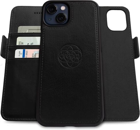 Dreem Fibonacci Wallet Case for iPhone 16 Pro Max / 2-in-1 shockproof case; MagSafe compatible with Detachable Luxury Real Leather Folio; RFID Card Protection; for Women and Men [Black (Real Leather)] in Kuwait