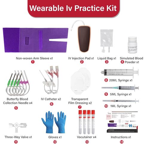 SimCoach SimCoach IV Practice Kit with Needles, Wearable Phlebotomy and Venipuncture Practice Kit for Medical Students, IV Injection Training Pad, Black in Saudi Arabia