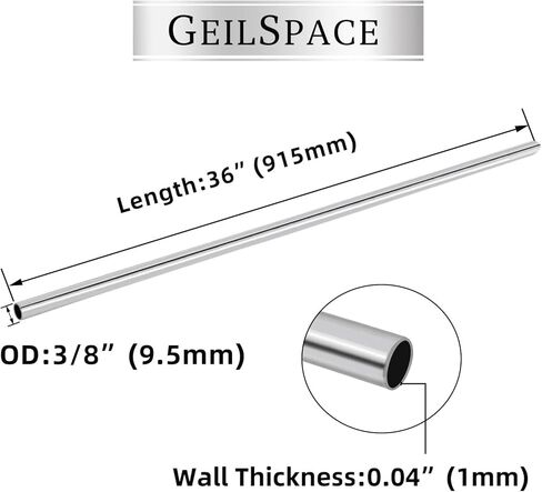 GeilSpace 3/8" OD 304 Stainless Steel Tube, 36 inch Length, Round Metal Weldable Pipe, DIY Industrial Straight Metal Tubing (3/8"OD-36"-2PCS) in Kuwait