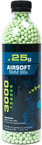 Competition Grade 6mm Green Tracer BBS - Airsoft BBS - 0.25g 3000ct - Non-Biodegradable - Tracer Unit Required - Indoor Use Only - Bright Green for Indoor Use in Saudi Arabia
