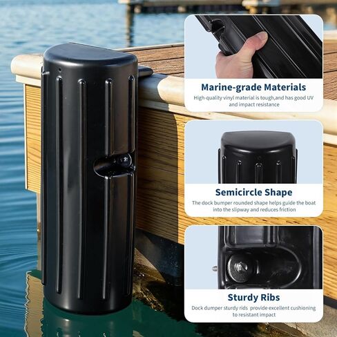 Marine Grade PVC Boat Dock Bumper Pair – Heavy Duty Vertical Edge/Side Mount, UV & Impact Resistant Ribbed Cushion, Reliable Dock Protection with Mounting Hardware – Black, A Pair Set in Saudi Arabia