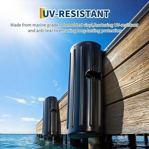 Marine Grade PVC Boat Dock Bumper Pair – Heavy Duty Vertical Edge/Side Mount, UV & Impact Resistant Ribbed Cushion, Reliable Dock Protection with Mounting Hardware – Black, A Pair Set in Saudi Arabia