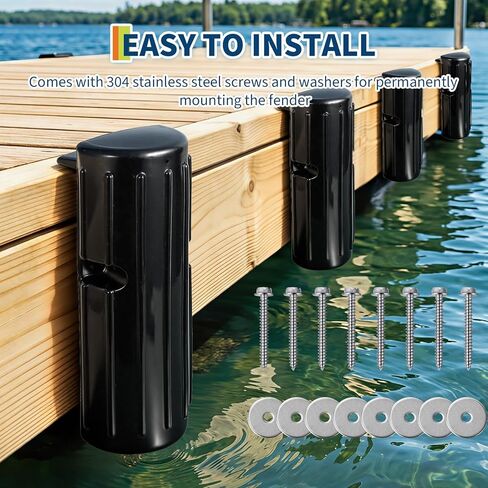 Marine Grade PVC Boat Dock Bumper Pair – Heavy Duty Vertical Edge/Side Mount, UV & Impact Resistant Ribbed Cushion, Reliable Dock Protection with Mounting Hardware – Black, A Pair Set in Saudi Arabia