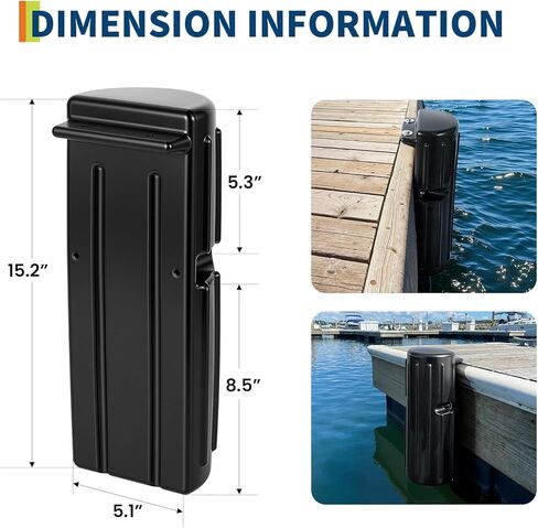 Marine Grade PVC Boat Dock Bumper Pair – Heavy Duty Vertical Edge/Side Mount, UV & Impact Resistant Ribbed Cushion, Reliable Dock Protection with Mounting Hardware – Black, A Pair Set in Saudi Arabia