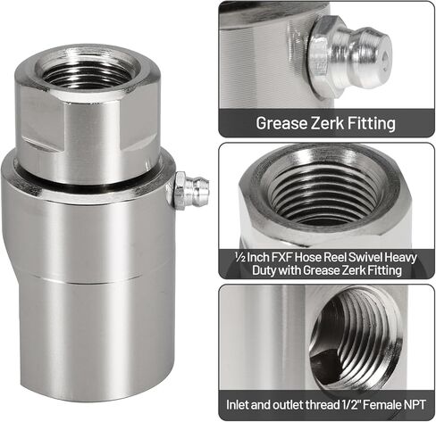 ½ Inch FXF Hose Reel Swivel Heavy Duty with Grease Zerk Fitting for Home and Industrial Steel Swivel Joint Hose Reel Fitting Replace 9SS8MP50XFP50-Ni-AL in Saudi Arabia