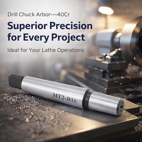 Taper Drill Chuck Arbor Shank, MT2 - B16 Tool Holder Connector, 112mm Length - High Precision Ground, Hardened Steel, Durable for Lathe Machine Use in Kuwait