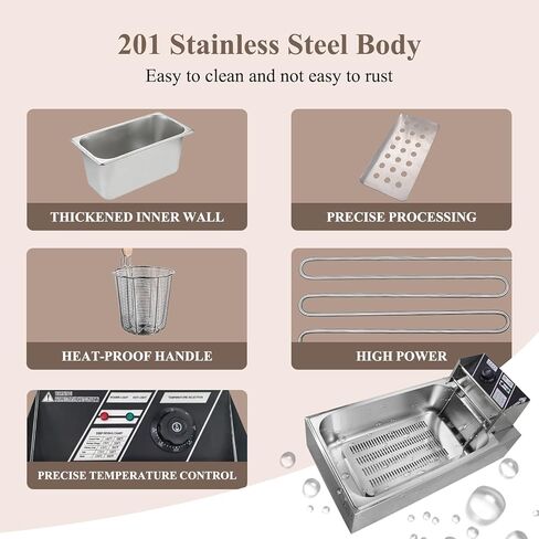 طباخ المعكرونة التجاري شديد التحمل، 6 سلال مستقلة آلة طهي المعكرونة المصنوعة من الفولاذ المقاوم للصدأ، التحكم في درجة الحرارة 50-300 درجة مئوية، 110 فولت للمطاعم سريعة الخطى in Kuwait
