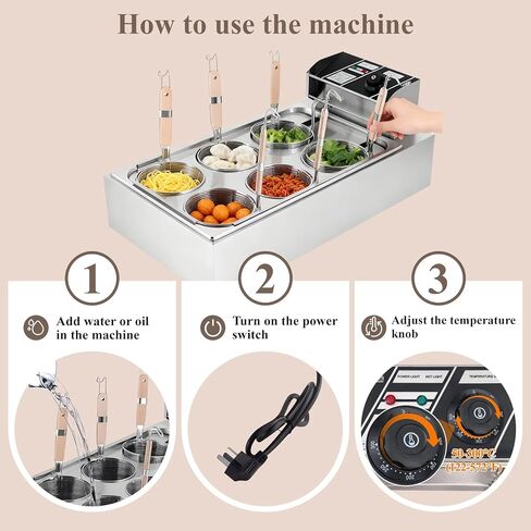 طباخ المعكرونة التجاري شديد التحمل، 6 سلال مستقلة آلة طهي المعكرونة المصنوعة من الفولاذ المقاوم للصدأ، التحكم في درجة الحرارة 50-300 درجة مئوية، 110 فولت للمطاعم سريعة الخطى in Kuwait