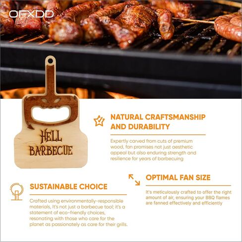 Barbecue Hand Fan, 2 Pcs - Strong Blower for BBQ with Handle - Wooden Outdoor Hand Fan - Grill Fan with Handle for BBQ, Camping, Picnic in Kuwait