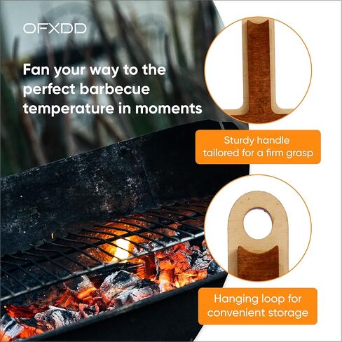 Barbecue Hand Fan, 2 Pcs - Strong Blower for BBQ with Handle - Wooden Outdoor Hand Fan - Grill Fan with Handle for BBQ, Camping, Picnic in Kuwait