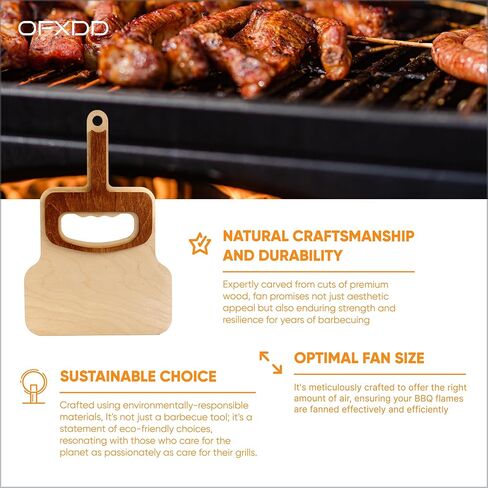 BBQ Hand Fan - Barbecue & Grill Fan with Handle - Wooden Manual Fan Blower - Outdoor Fire Blower Tool in Kuwait