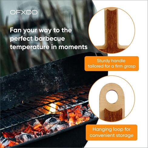 BBQ Hand Fan - Barbecue & Grill Fan with Handle - Wooden Manual Fan Blower - Outdoor Fire Blower Tool in Kuwait