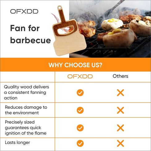 BBQ Hand Fan - Barbecue & Grill Fan with Handle - Wooden Manual Fan Blower - Outdoor Fire Blower Tool in Kuwait