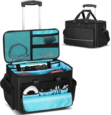 حقيبة كابل دي جي، حقيبة كابل دي جي متدحرجة مع عربة وفواصل قابلة للفصل، حقيبة أزعج ذات سعة كبيرة مع حجرة كمبيوتر محمول، حقيبة تنظيم احترافية للكابلات والميكروفونات ومعدات دي جي in Kuwait