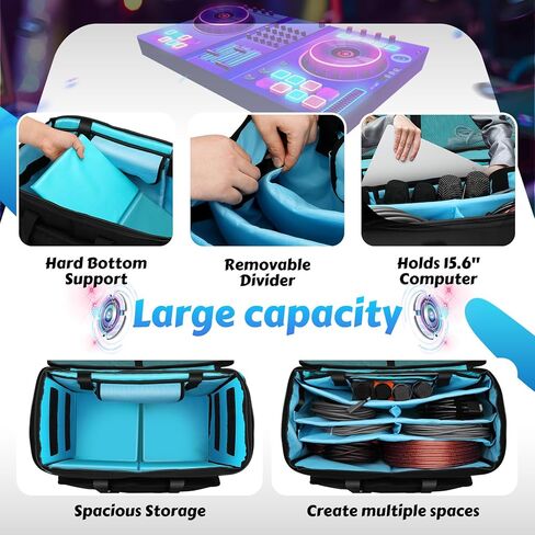 حقيبة كابل دي جي، حقيبة كابل دي جي متدحرجة مع عربة وفواصل قابلة للفصل، حقيبة أزعج ذات سعة كبيرة مع حجرة كمبيوتر محمول، حقيبة تنظيم احترافية للكابلات والميكروفونات ومعدات دي جي in Kuwait