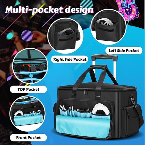 حقيبة كابل دي جي، حقيبة كابل دي جي متدحرجة مع عربة وفواصل قابلة للفصل، حقيبة أزعج ذات سعة كبيرة مع حجرة كمبيوتر محمول، حقيبة تنظيم احترافية للكابلات والميكروفونات ومعدات دي جي in Kuwait