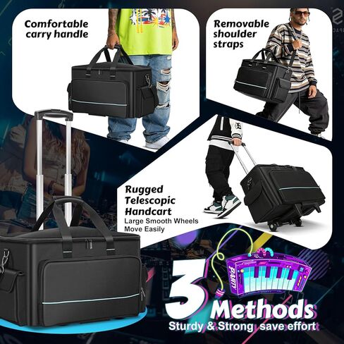 حقيبة كابل دي جي، حقيبة كابل دي جي متدحرجة مع عربة وفواصل قابلة للفصل، حقيبة أزعج ذات سعة كبيرة مع حجرة كمبيوتر محمول، حقيبة تنظيم احترافية للكابلات والميكروفونات ومعدات دي جي in Kuwait