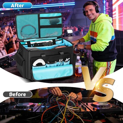 حقيبة كابل دي جي، حقيبة كابل دي جي متدحرجة مع عربة وفواصل قابلة للفصل، حقيبة أزعج ذات سعة كبيرة مع حجرة كمبيوتر محمول، حقيبة تنظيم احترافية للكابلات والميكروفونات ومعدات دي جي in Kuwait