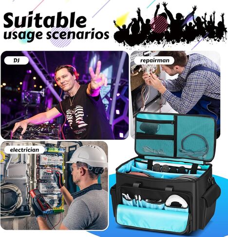 حقيبة كابل دي جي، حقيبة كابل دي جي متدحرجة مع عربة وفواصل قابلة للفصل، حقيبة أزعج ذات سعة كبيرة مع حجرة كمبيوتر محمول، حقيبة تنظيم احترافية للكابلات والميكروفونات ومعدات دي جي in Kuwait