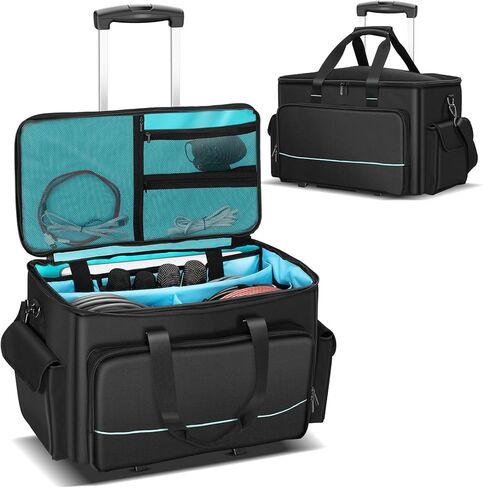 حقيبة كابل دي جي، حقيبة كابل دي جي متدحرجة مع عربة وفواصل قابلة للفصل، حقيبة أزعج ذات سعة كبيرة مع حجرة كمبيوتر محمول، حقيبة تنظيم احترافية للكابلات والميكروفونات ومعدات دي جي in Kuwait