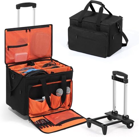 LUCKUP DJ Cable Organizer Bag with Wheels, Detachable Trolley System, 900D Water-Resistant DJ Equipment Storage Organizer with Padded Dividers Laptop Compartment for Musicians, Audio Engineers in Kuwait