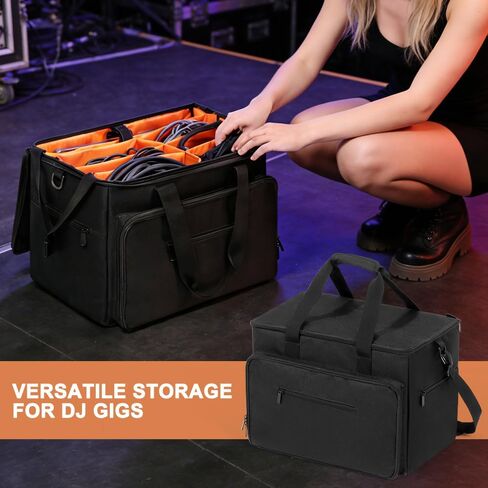 LUCKUP DJ Cable Organizer Bag with Wheels, Detachable Trolley System, 900D Water-Resistant DJ Equipment Storage Organizer with Padded Dividers Laptop Compartment for Musicians, Audio Engineers in Kuwait